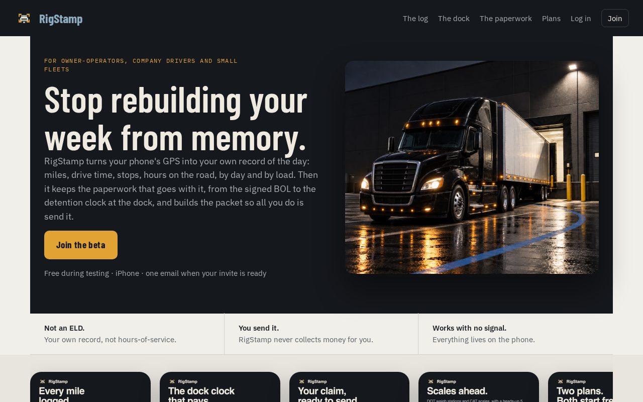 RigStamp - your own record of the road, built for truck drivers